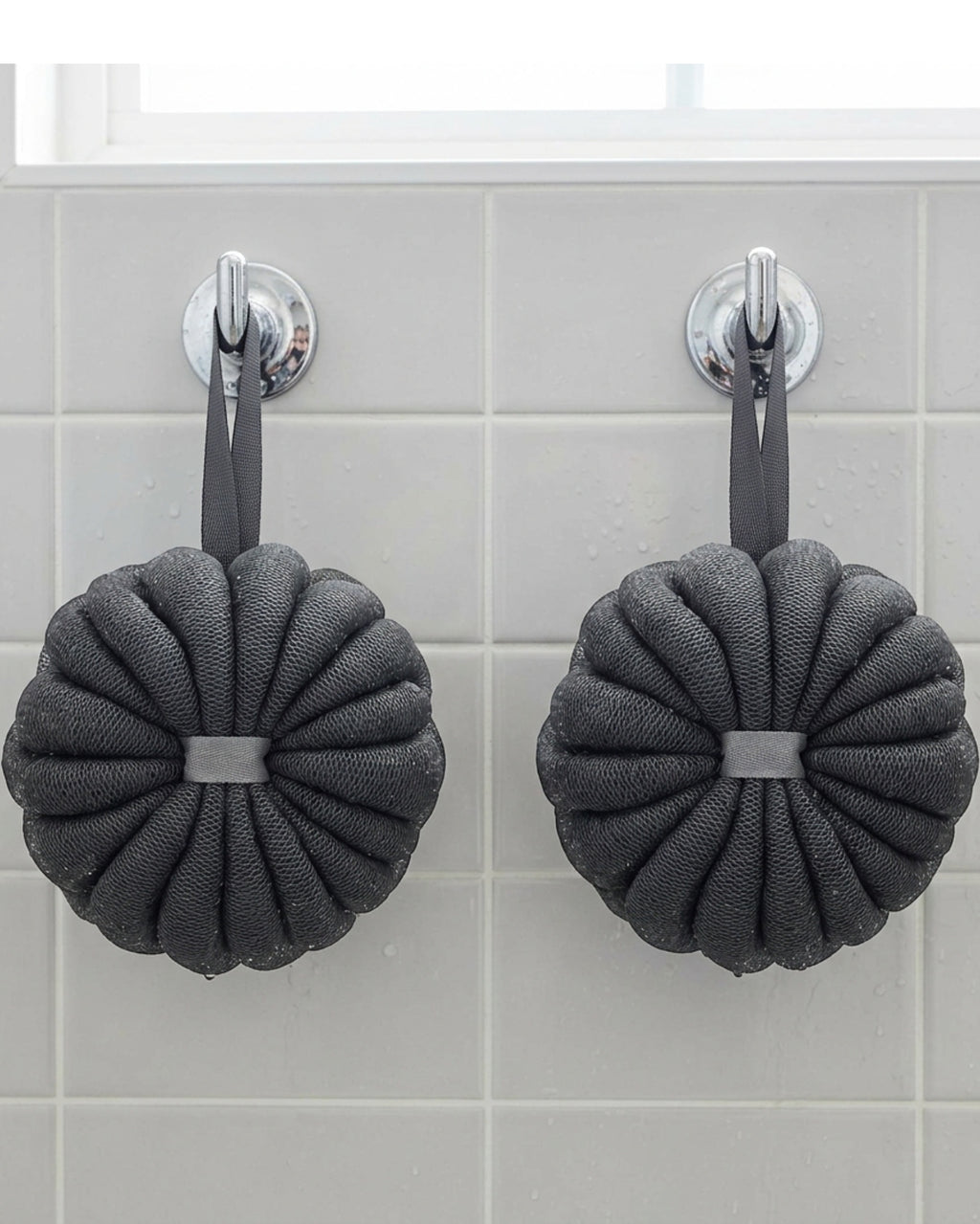Tevoc Dense Mesh Shower Poufs Set of 2 Charcoal - Lifestyle view
