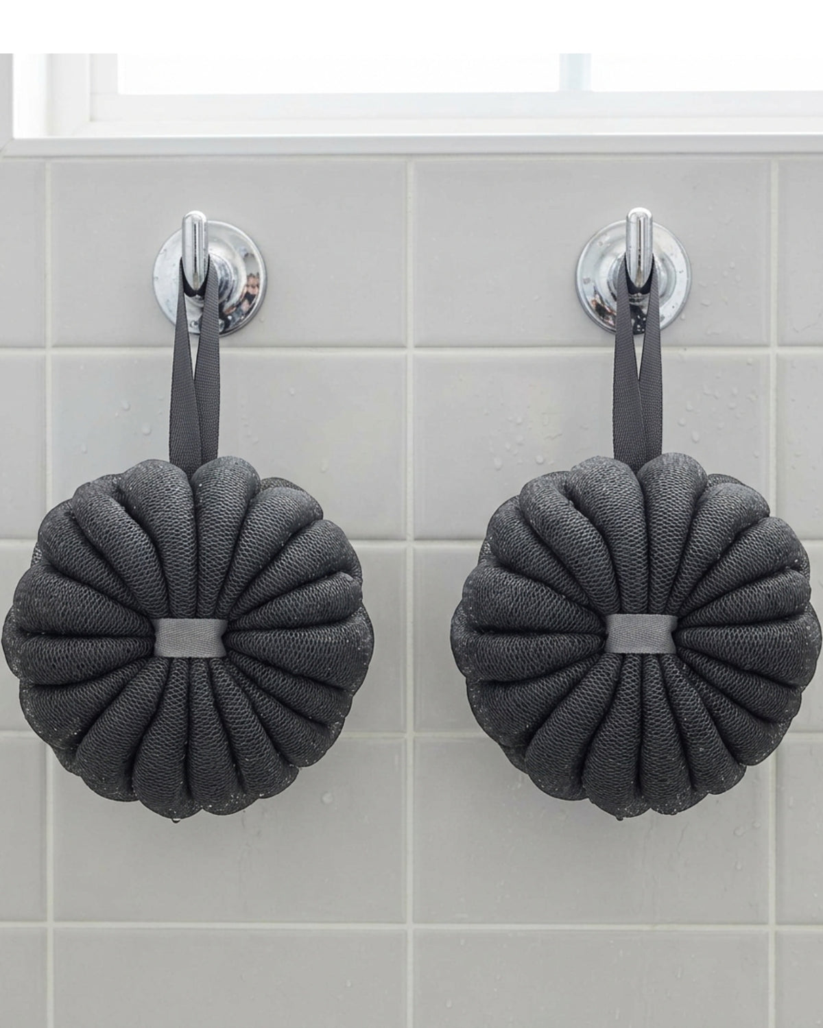 Tevoc Dense Mesh Shower Poufs Set of 2 Charcoal - Lifestyle view