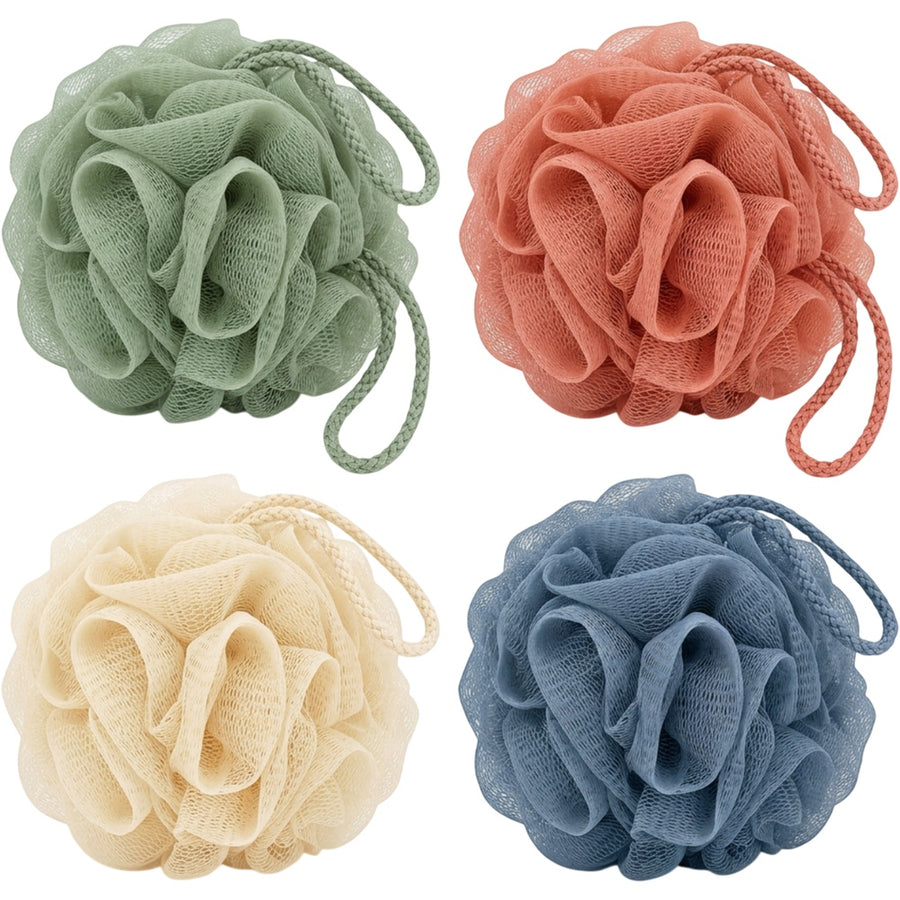 Tevoc Soft Mesh Bath Poufs Set of 4 Sage Coral Cream and Slate